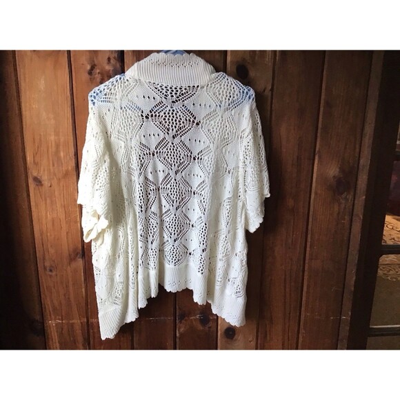 New Directions Cream Open Front Sweater 3X Short Sleeve Open Knit Coquette - Picture 4 of 8